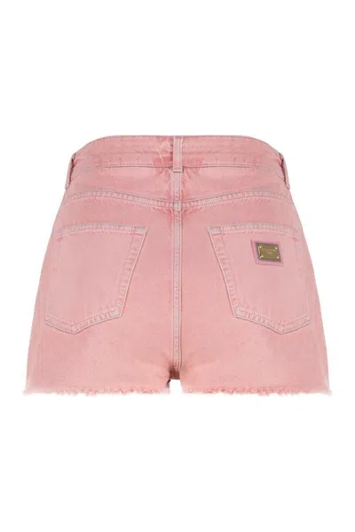 Dolce & Gabbana Regular Rise Flared Denim Shorts Clothing In Pink