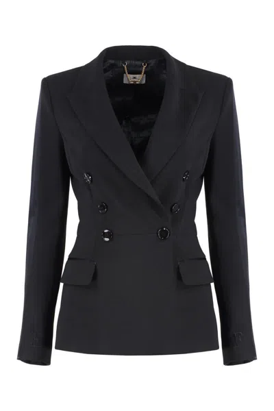 Elisabetta Franchi Double-breasted Jacket With Satin Details In Black