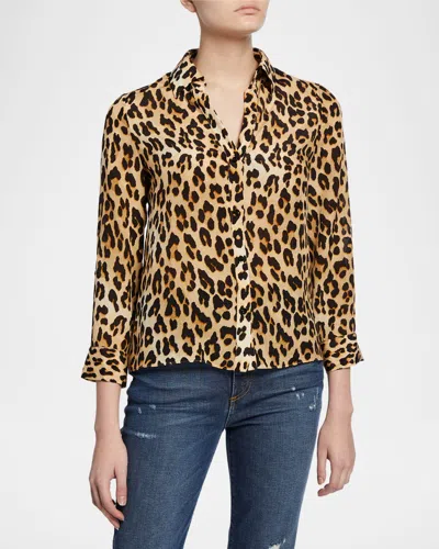 Alice And Olivia Eloise Leopard Print Silk Blouse