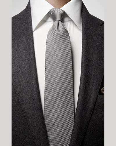 Eton Solid Textured Silk Classic Tie In Grey