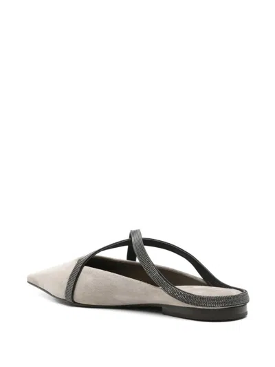 Brunello Cucinelli Flat Square Pointed Ballet Shoes In Grey