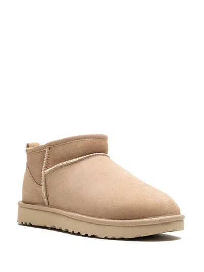 Ugg Classic Ultra Mini Low Heels Ankle Boots In Beige Suede In Beige