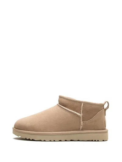 Ugg Classic Ultra Mini Low Heels Ankle Boots In Beige Suede In Beige