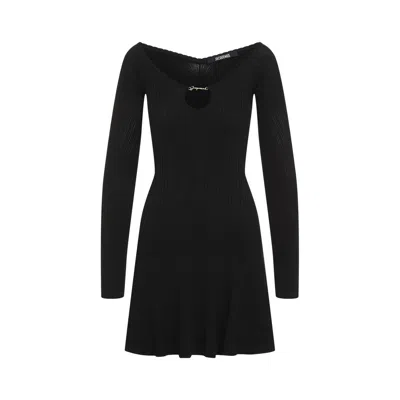 Jacquemus Womens Black Logo-plaque Slim-fit Knitted Mini Dress In Black