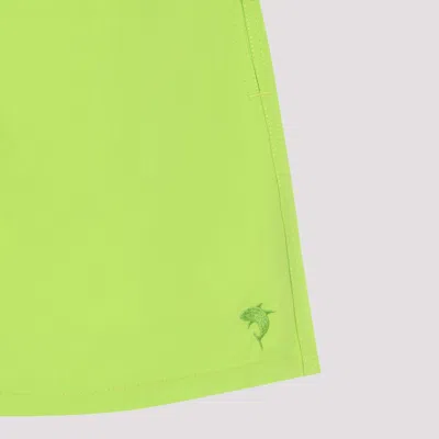 Vilebrequin Recycled Tech Fabric Swim Shorts With Shark Print In Green
