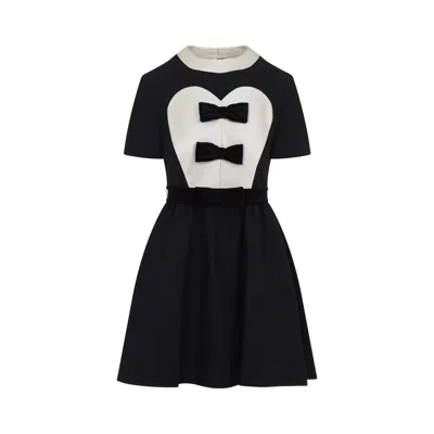 Valentino Double-bow Mini Dress In Wool In Black