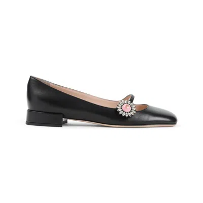 Valentino Embellished Leather Mary Jane Flats In Black