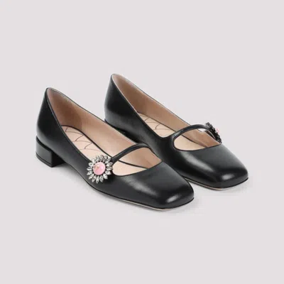 Valentino Embellished Leather Mary Jane Flats In Black