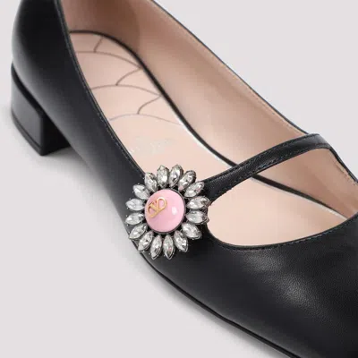 Valentino Embellished Leather Mary Jane Flats In Black
