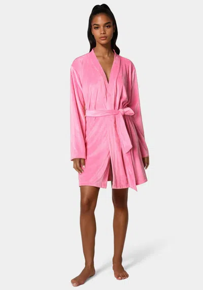 Bebe Velour Robe With Pearl Stud In Aurora Pink