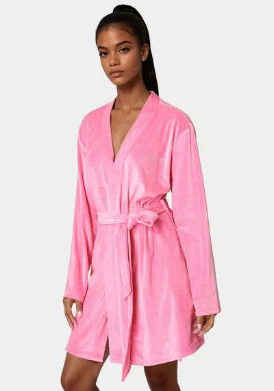 Bebe Velour Robe With Pearl Stud In Aurora Pink