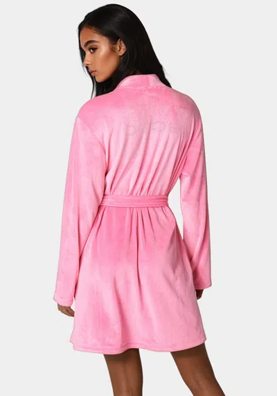 Bebe Velour Robe With Pearl Stud In Aurora Pink