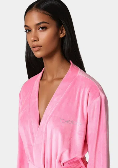 Bebe Velour Robe With Pearl Stud In Aurora Pink