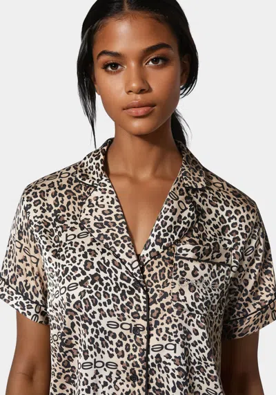 Bebe Notch Collar Silky Satin Sets In Warm Taupe