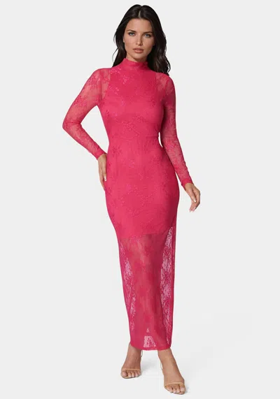 Bebe Illusion Lace Maxi Dress In Raspberry