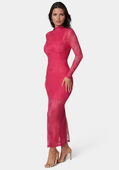 Bebe Illusion Lace Maxi Dress In Raspberry