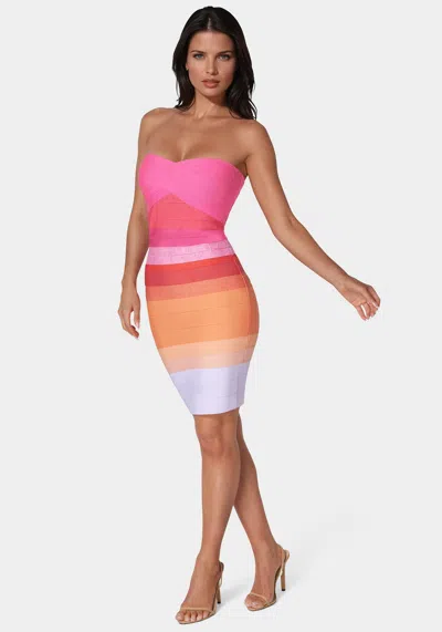 Bebe Ombre Bandage Strapless In Pink Ombre