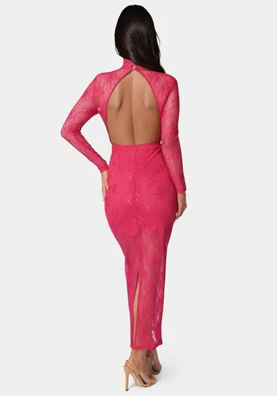 Bebe Illusion Lace Maxi Dress In Raspberry