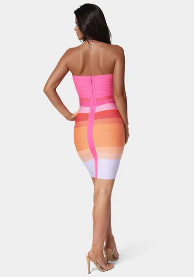 Bebe Ombre Bandage Strapless In Pink Ombre