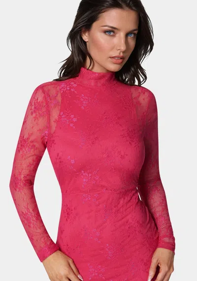 Bebe Illusion Lace Maxi Dress In Raspberry