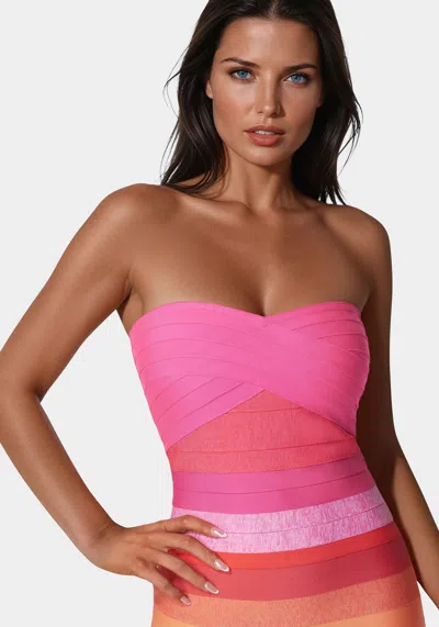 Bebe Ombre Bandage Strapless In Pink Ombre