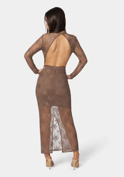 Bebe Illusion Lace Maxi Dress In Chocolate