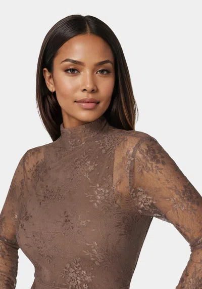 Bebe Illusion Lace Maxi Dress In Chocolate