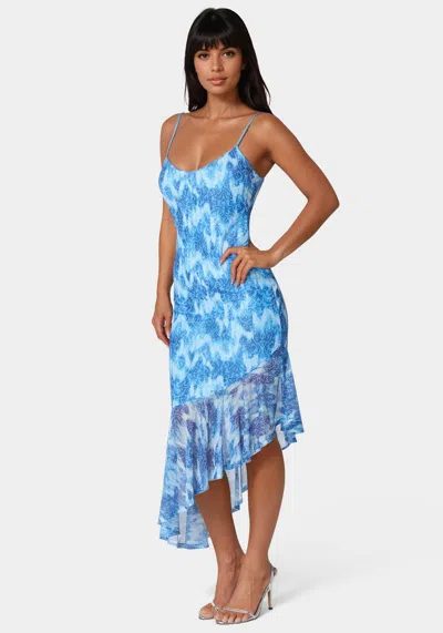 Bebe Cascade High Low Mesh Dress In Soft Tapestry