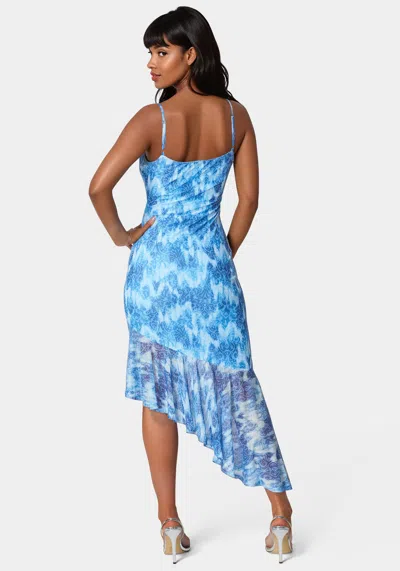 Bebe Cascade High Low Mesh Dress In Soft Tapestry
