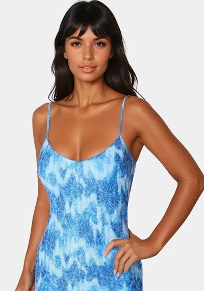 Bebe Cascade High Low Mesh Dress In Soft Tapestry