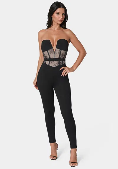 Bebe Lace Corset Catsuit In Black