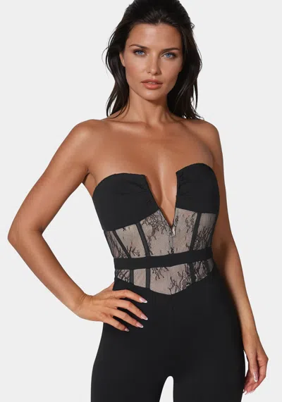 Bebe Lace Corset Catsuit In Black