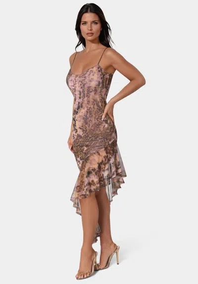 BEBE CASCADE HIGH LOW MESH DRESS 