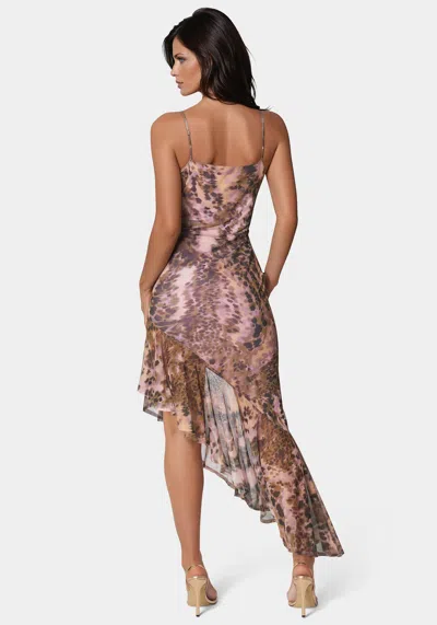 Bebe Cascade High Low Mesh Dress In Tangerine Leopard