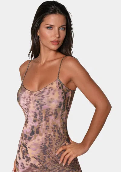 Bebe Cascade High Low Mesh Dress In Tangerine Leopard