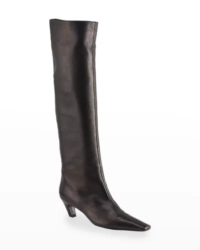 Khaite Davis Slouchy Leather Knee Boots In Black