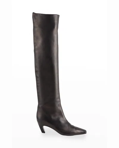 Khaite Davis Slouchy Leather Knee Boots In Black