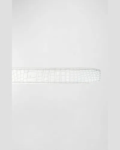 Stefano Ricci Men's Signature Eagle Crocodile Leather Belt In White
