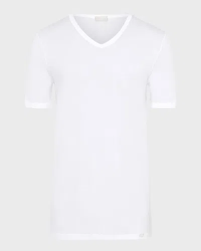Hanro Cotton Sporty V-neck Cotton T-shirt In White