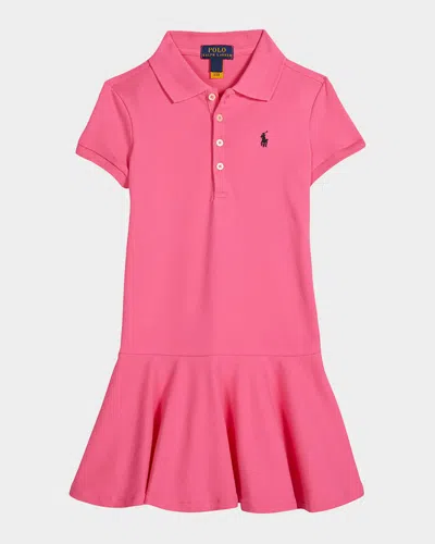 Polo Ralph Lauren Girl's Stretch Cotton Mesh Polo Dress In Baja Pink