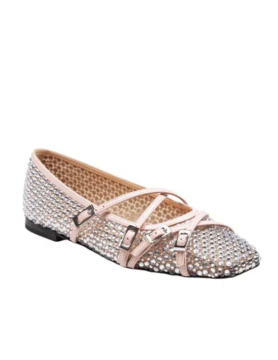 Mach&mach Ballet Flats With Crystal Embellishment And Adjustable Loops In Beige