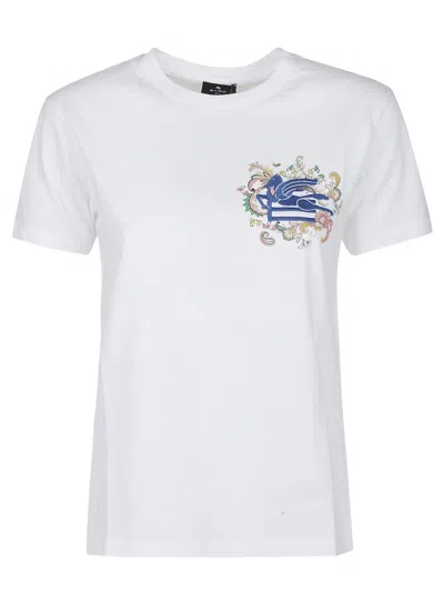 Etro T-shirt Mit Aufgesticktem Pegaso Und Monogramm In White