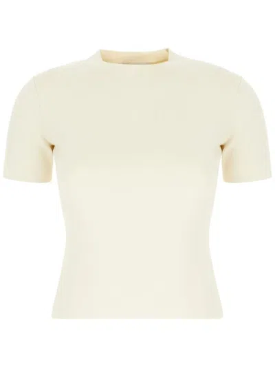 Max Mara Ivory Stretch Viscose Blend T-shirt In Beige