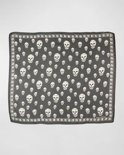 Alexander Mcqueen Mcqueen Skull Print Wool Fringe Scarf In Black