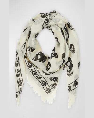 Alexander Mcqueen Mcqueen Skull Print Wool Fringe Scarf In Black