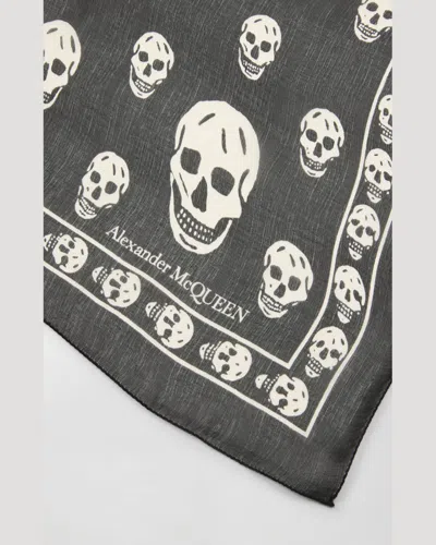 Alexander Mcqueen Mcqueen Skull Print Wool Fringe Scarf In Black