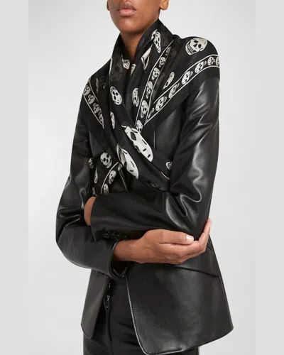 Alexander Mcqueen Mcqueen Skull Print Wool Fringe Scarf In Black