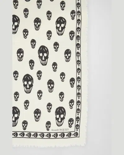 Alexander Mcqueen Mcqueen Skull Print Wool Fringe Scarf In Black
