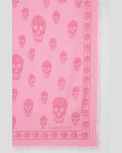 Alexander Mcqueen Mcqueen Skull Print Wool Fringe Scarf In Black
