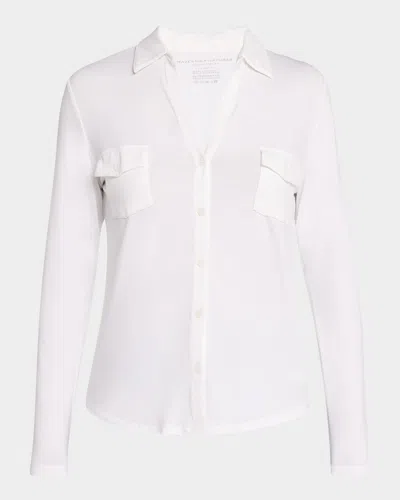 Majestic Soft Touch Button-down Shirt With Pockets In Blanc